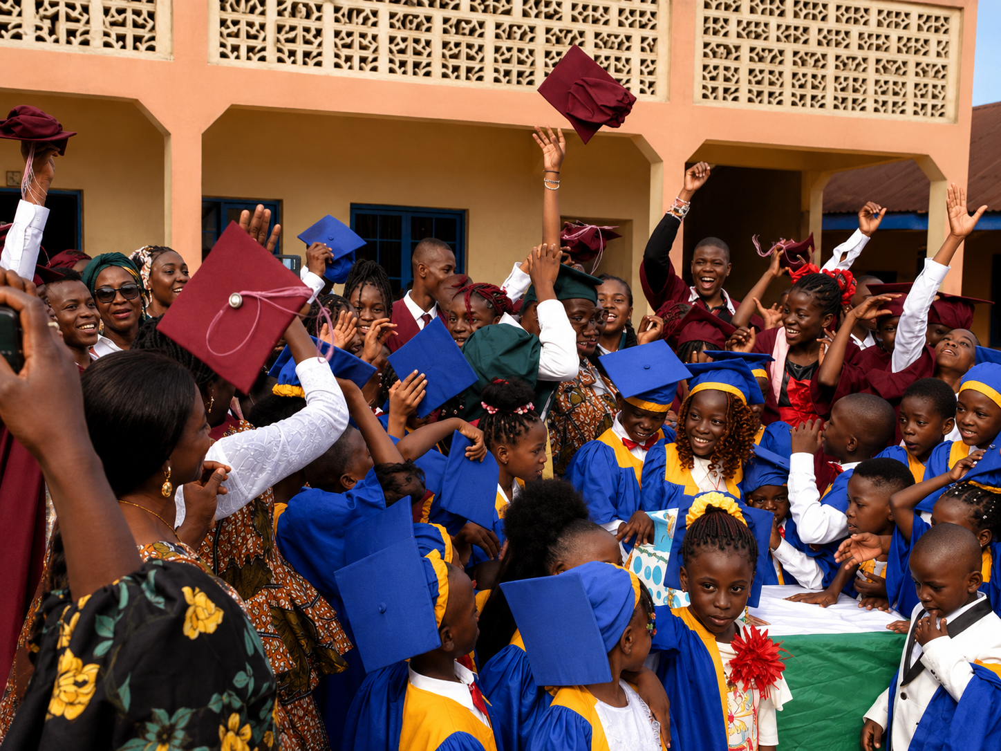 Pupils celebrating at a graduation ceremony