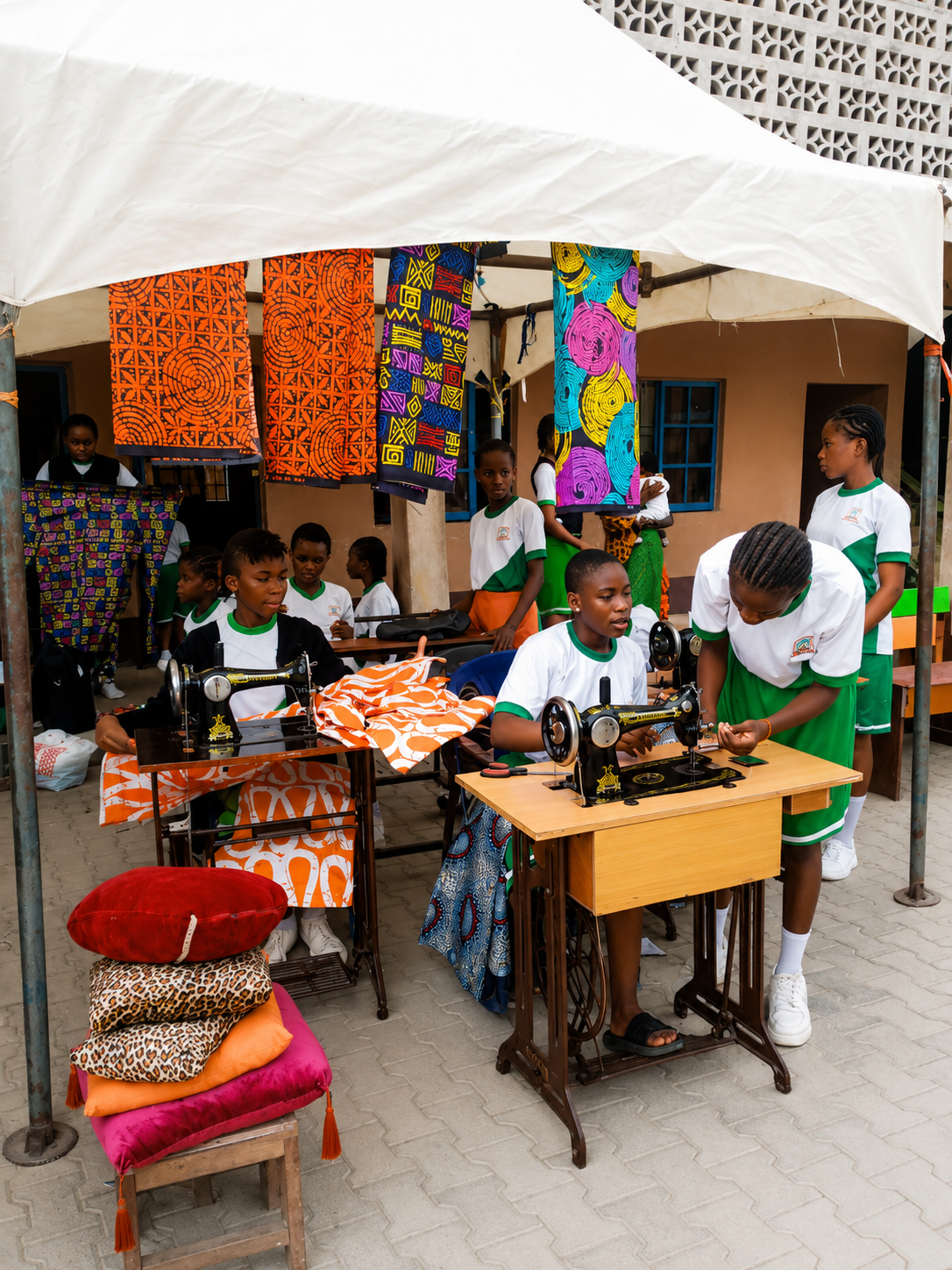 Students learning tailoring during vocational studies